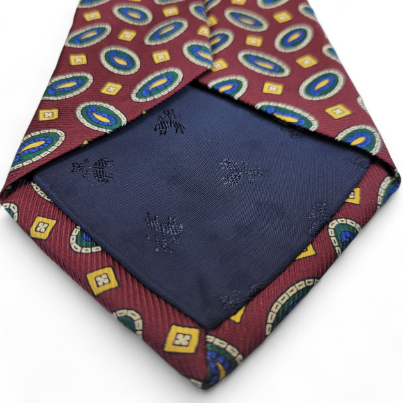 Brooks‎ Brothers Burgundy Red Blue Yellow Diamond Ornaments Men's Silk Neck Tie - Picture 5 of 9